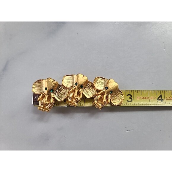 Elephant Shaped Green Rhinestone Eyes Gold Tone Brooch Vintage Costume Jewelry - Picture 9 of 10